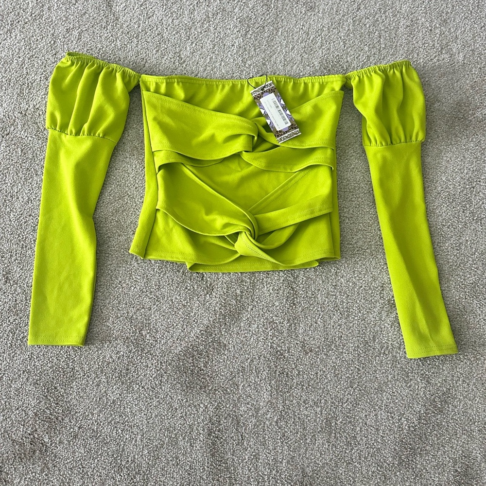 Boo Hoo Lime Green Off-Shoulder Top